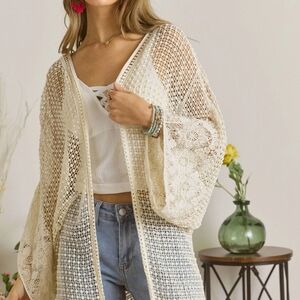 ADORA Cream Crochet Kimono Cardigan